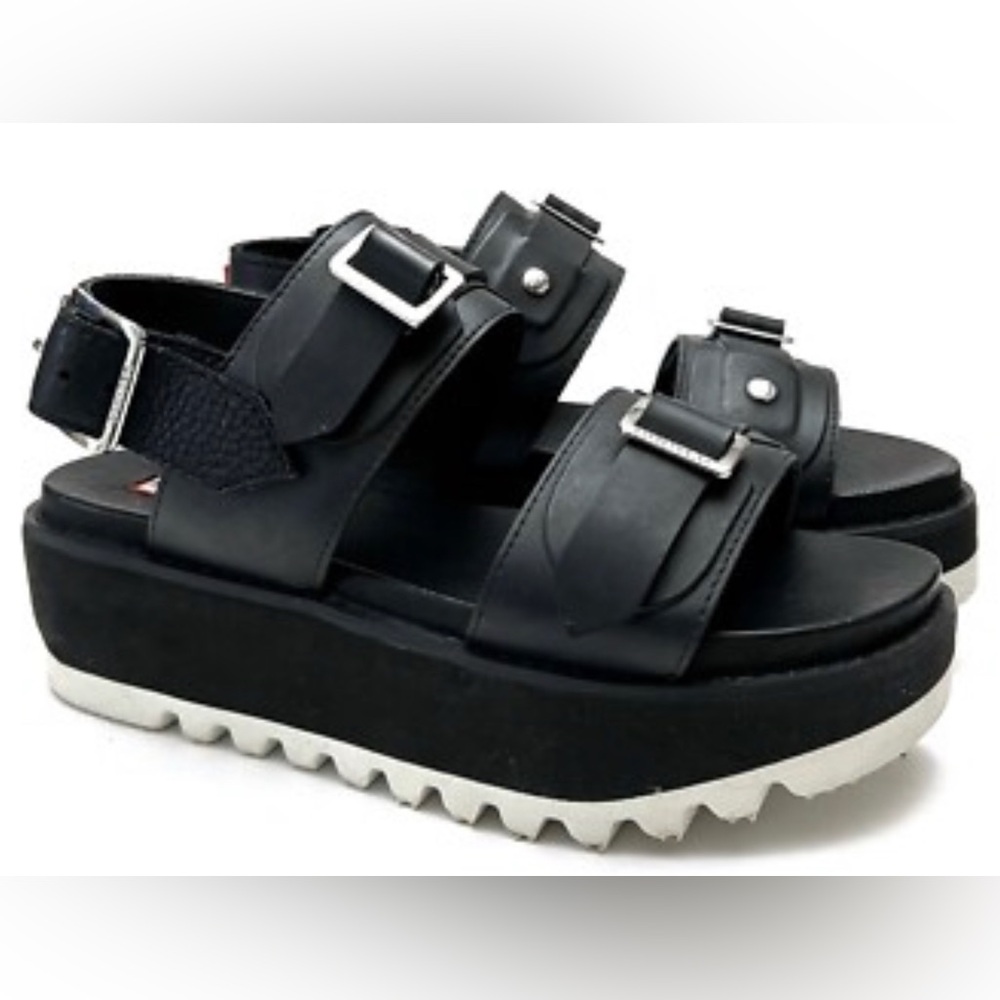 Hunter Women’s Black Buckle Strap Platform Sandals